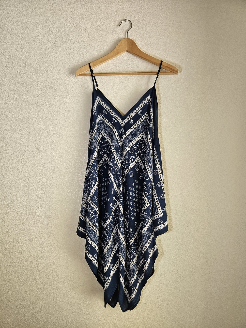 Lily White Navy and White Bandana-Print Hankerchief Dress